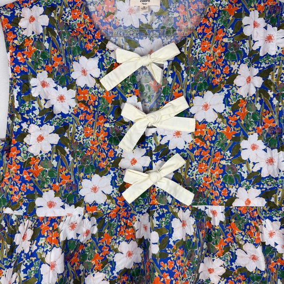 Entro Boutique Floral Sleeveless Bow Peplum Top Shirt T24095 Medium Blue Orange - Picture 6 of 10